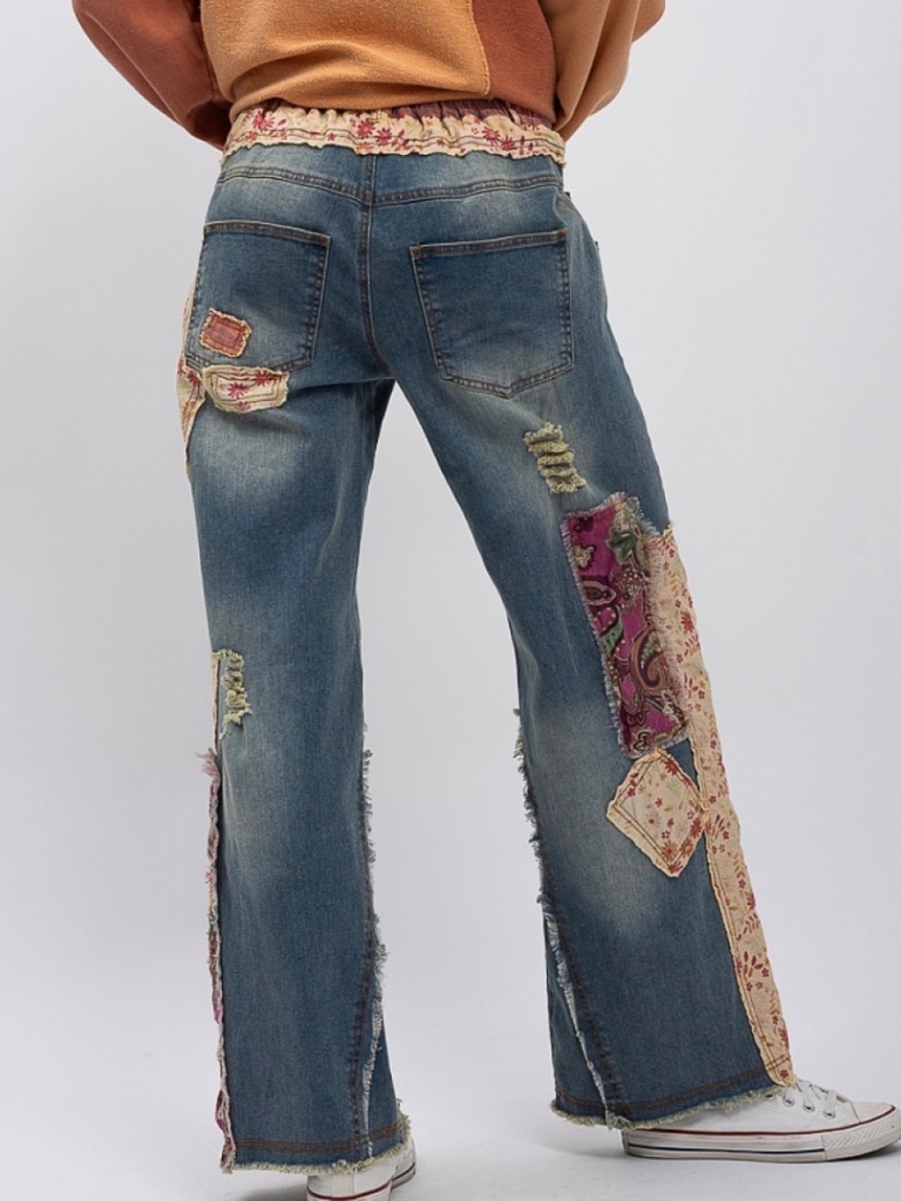 ❤️ BLUE VELVET “ LAURIE “ BLUE VELVET PATCHWORK DENIM JEANS PANTS - Picture 3 of 4